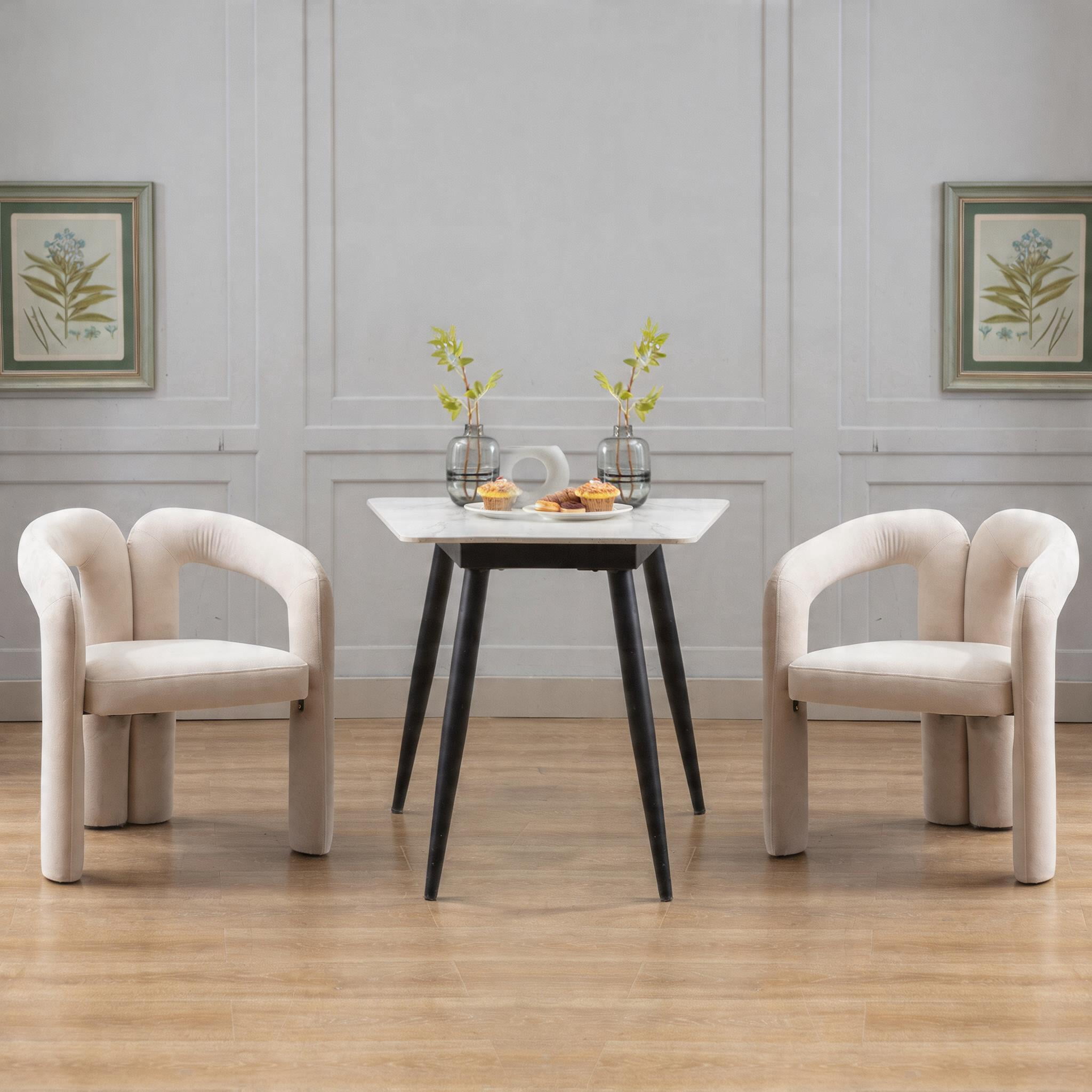 Sailvan Contemporary Velvet Barrel Accent Dining Chairs, Set of 2, Upholstered Side Chairs, Beige