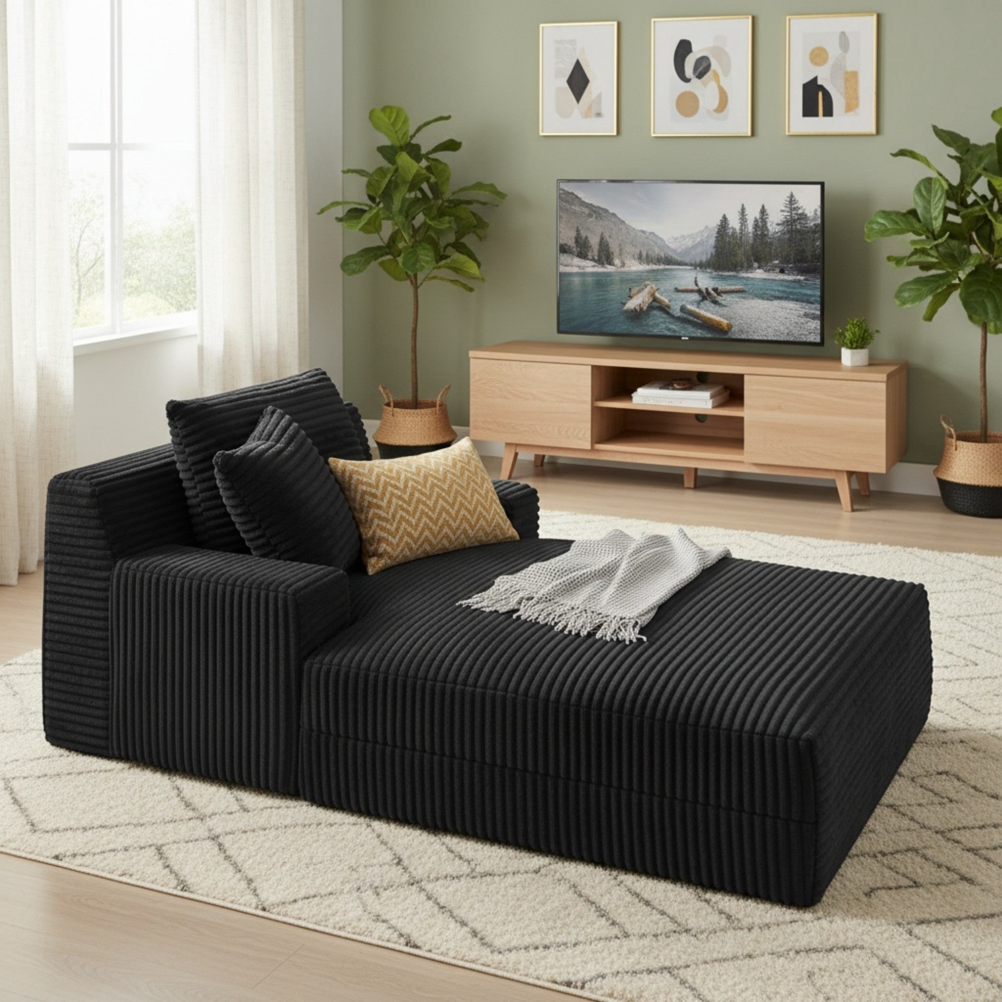Sailvan Corduroy Upholstered Modern Sofa Couch,Comfy Sleeper Sofa Oversized Chaise Lounge Chair