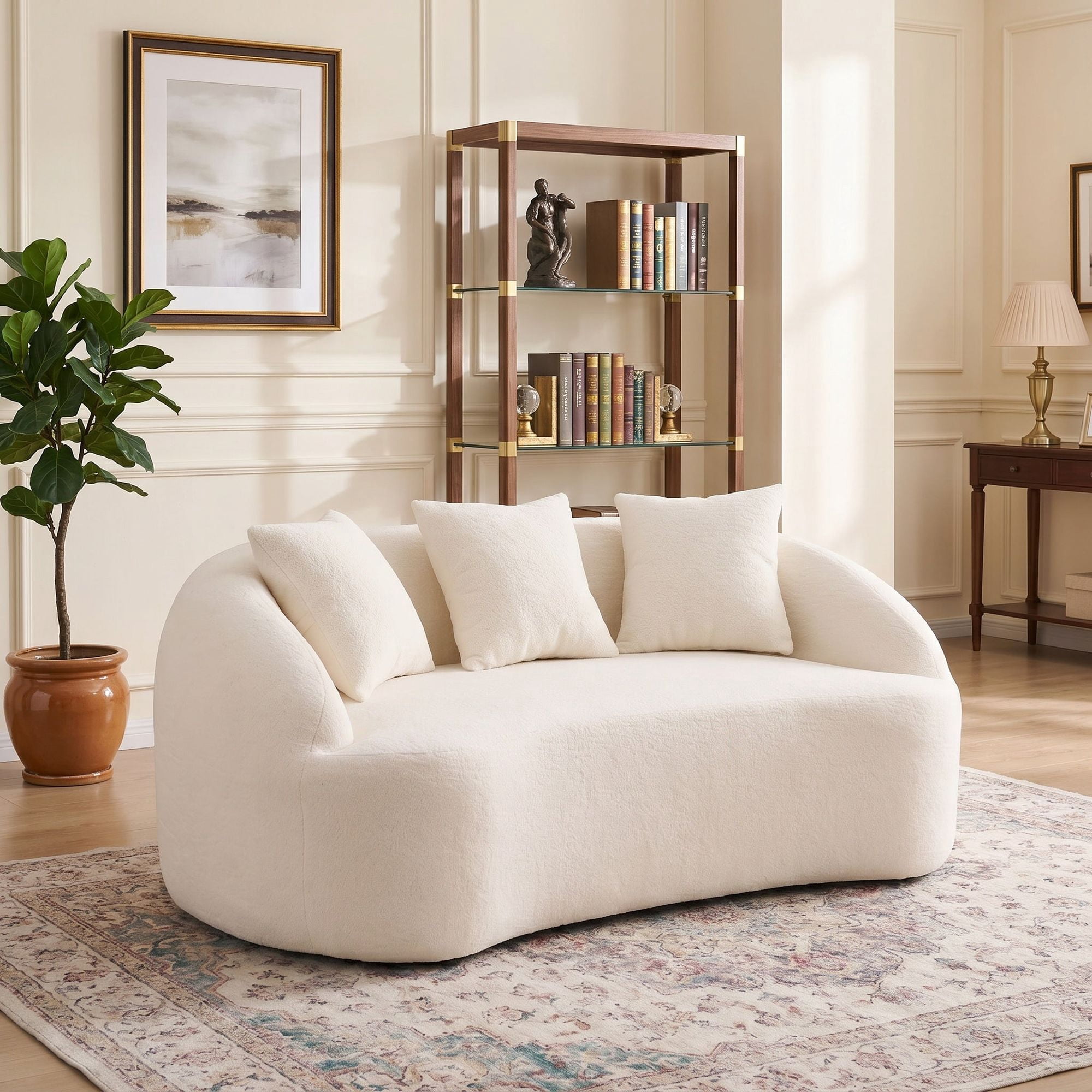 Sailvan Curved Modern Boneless 2-Seater Chenille Sofa Loveseat with 3 Pillows
