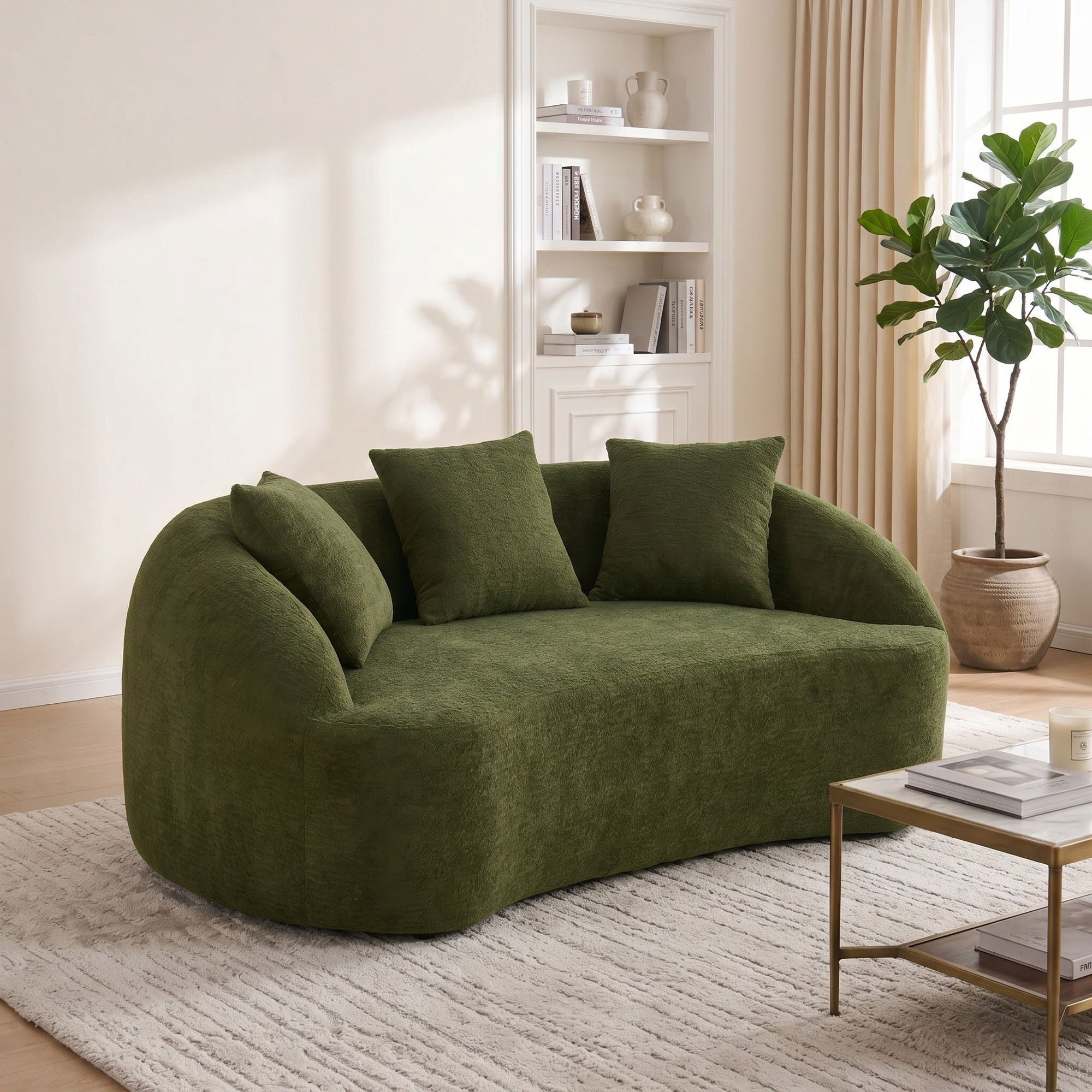 Sailvan Curved Modern Boneless 2-Seater Chenille Sofa Loveseat with 3 Pillows