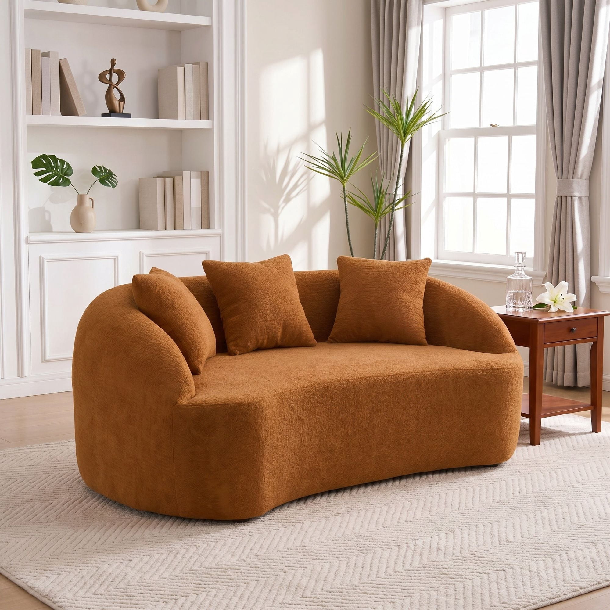 Sailvan Curved Modern Boneless 2-Seater Chenille Sofa Loveseat with 3 Pillows