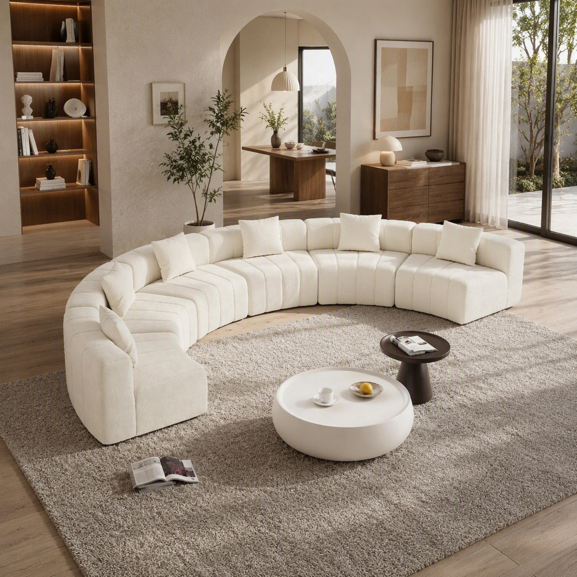 Sailvan Curved Sectional Sofa, Modular Chenille Semi Circular Sofa with 6 Pillows, No Assembly Modern Cloud Couch for Living Room & Office Beige