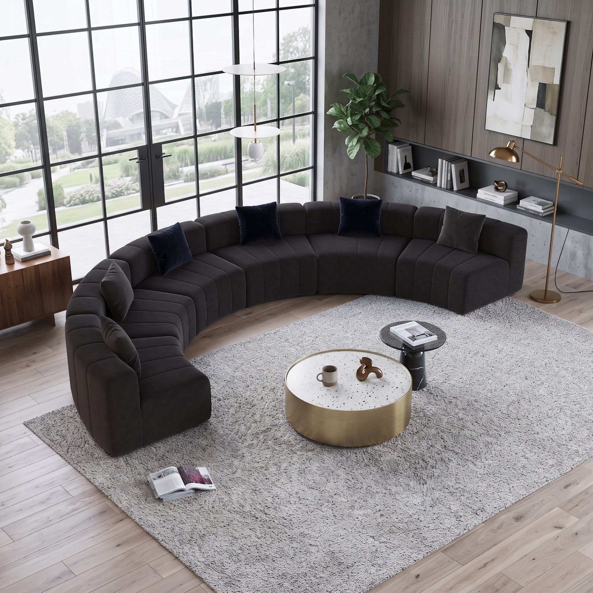 Sailvan Curved Sectional Sofa, Modular Chenille Semi Circular Sofa with 6 Pillows, No Assembly Modern Cloud Couch for Living Room & Office Black