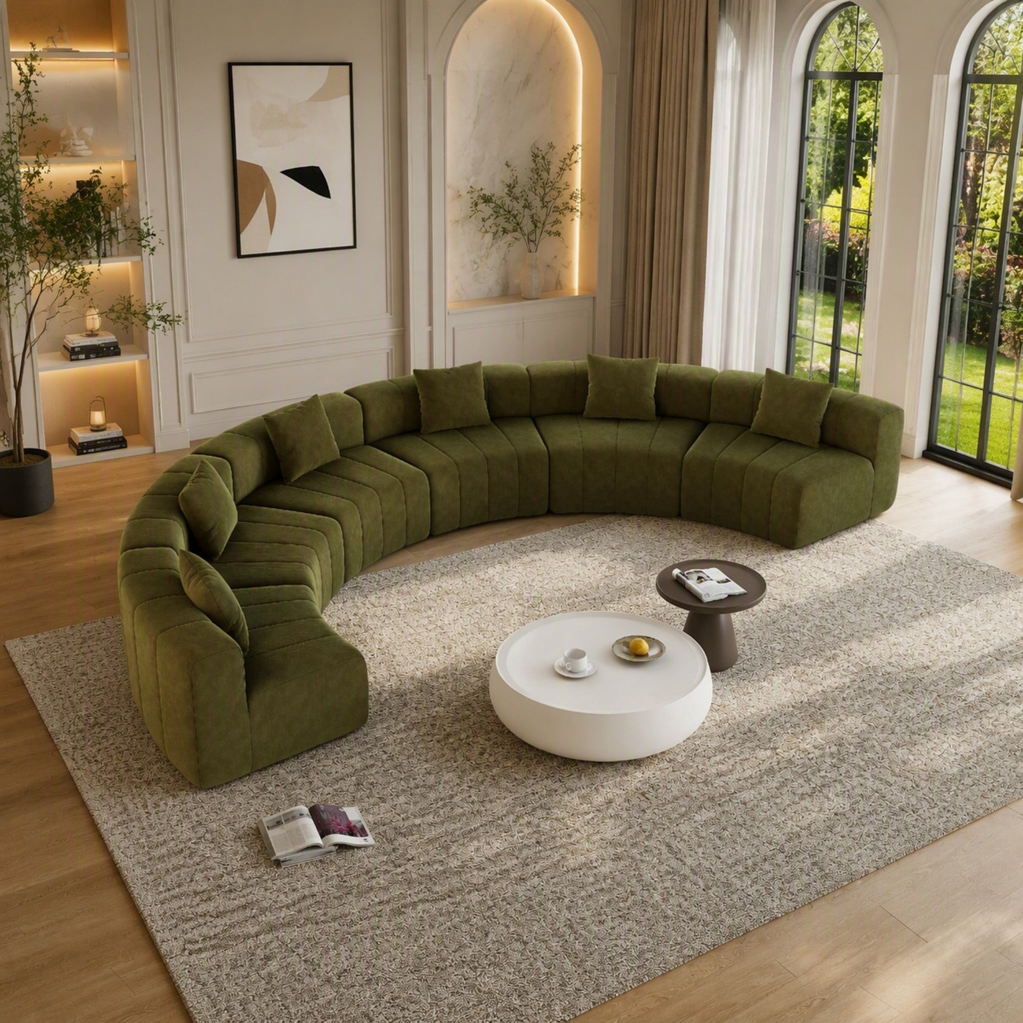 Sailvan Curved Sectional Sofa, Modular Chenille Semi Circular Sofa with 6 Pillows, No Assembly Modern Cloud Couch for Living Room & Office Green