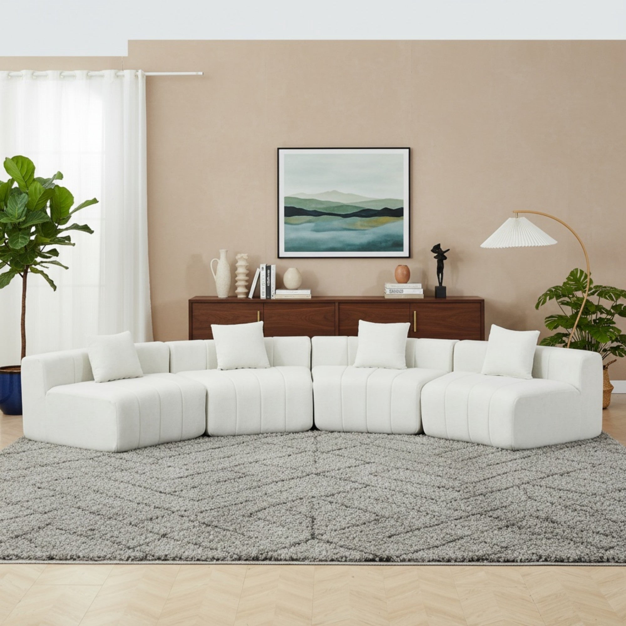 Sailvan Curved Sectional Sofa, Modular Semi Circular Chenille Couch with 4 Pillows, No Assembly Symmetrical Cloud Sofa for Living Room Beige