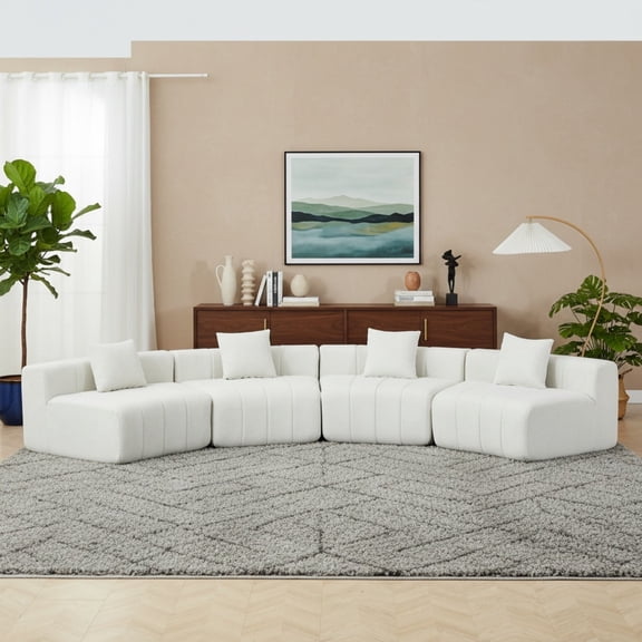 Sailvan Curved Sectional Sofa, Modular Semi Circular Chenille Couch with 4 Pillows, No Assembly Symmetrical Cloud Sofa for Living Room Beige
