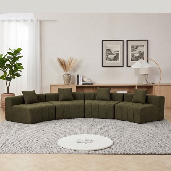 Sailvan Curved Sectional Sofa, Modular Semi Circular Chenille Couch with 4 Pillows, No Assembly Symmetrical Cloud Sofa for Living Room Green