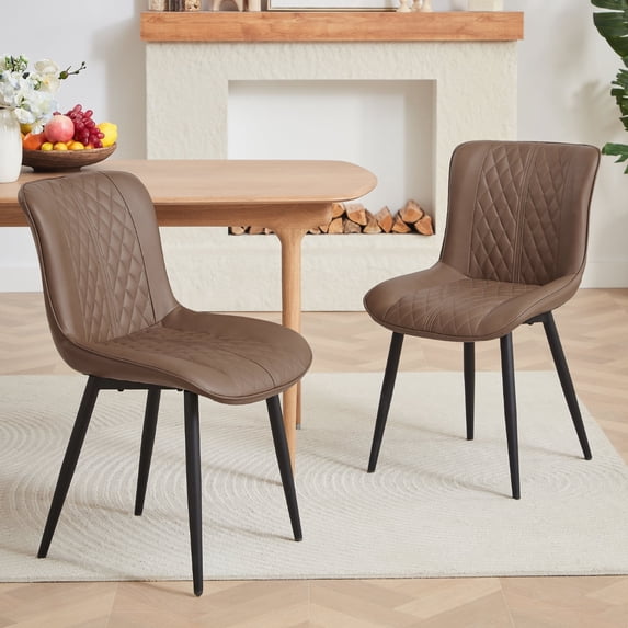 Sailvan Dining Chair Set of 2, Upholstered Kitchen & Dining Room Chairs Tufted Accent Chairs with Comfortable PU Leather & Metal Legs Kitchen Living Room (Brown)