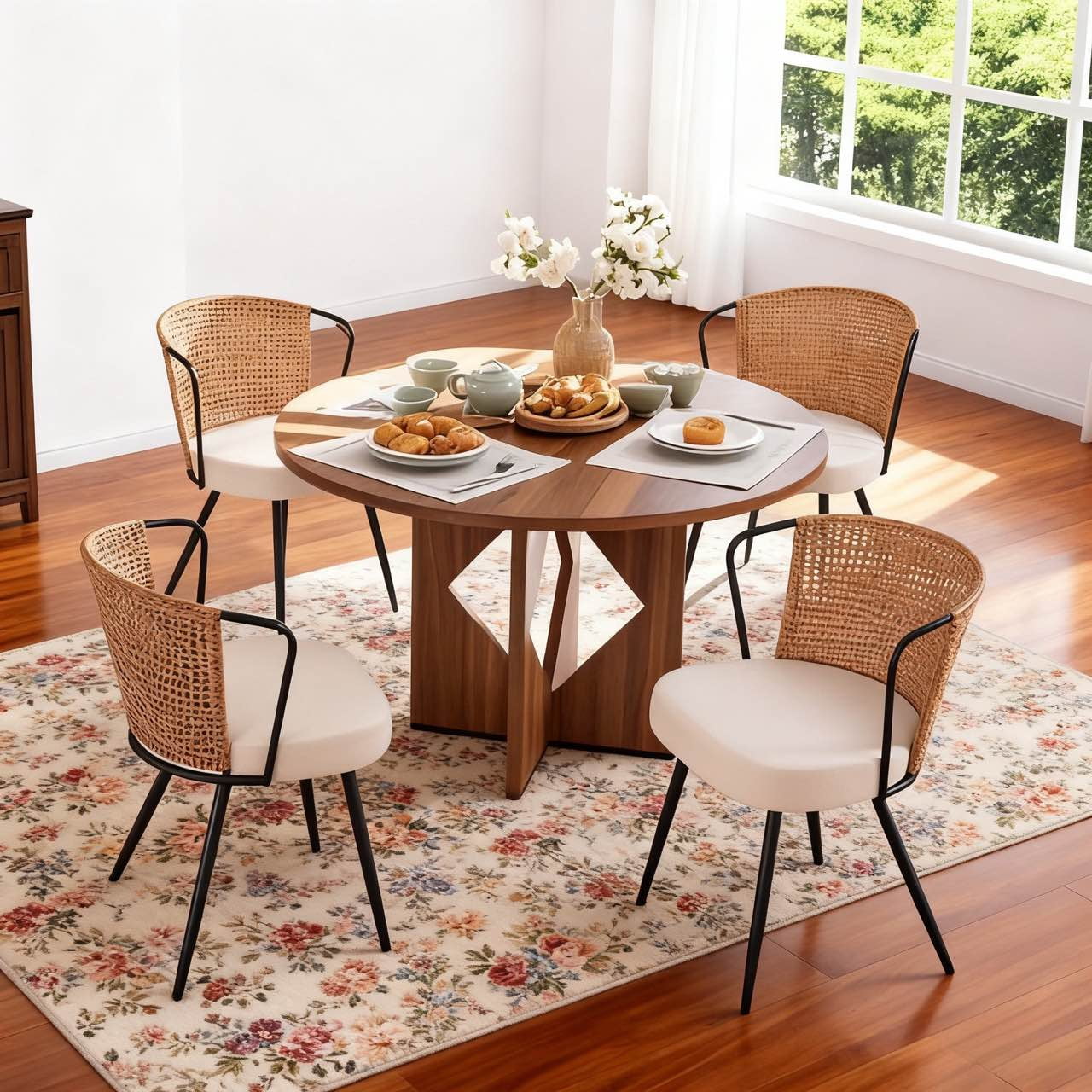 Adan Set of Vintage Cappuccino Faux Leather Dining Chairs with