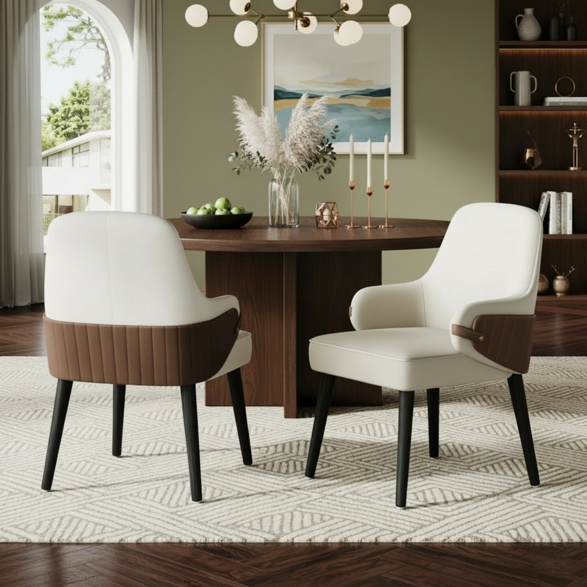 Sailvan Dining Chair Set of 2,Two-Tone Fabric Armchair with Sturdy Wood Frame,Modern Accent Chairs for Dining Room,300lbs Beige&Brown