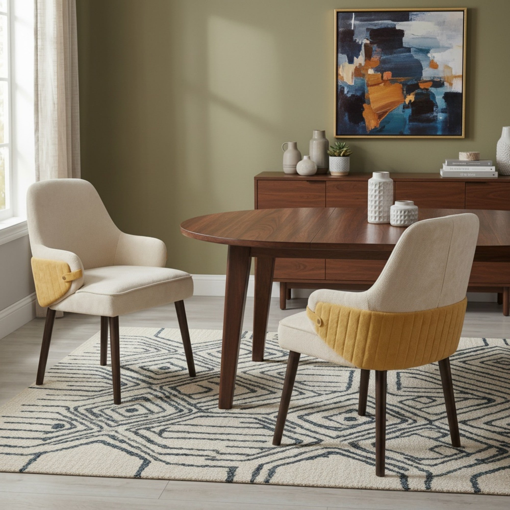 Sailvan Dining Chair Set of 2,Two-Tone Fabric Armchair with Sturdy Wood Frame,Modern Accent Chairs for Dining Room,300lbs Beige&Yellow