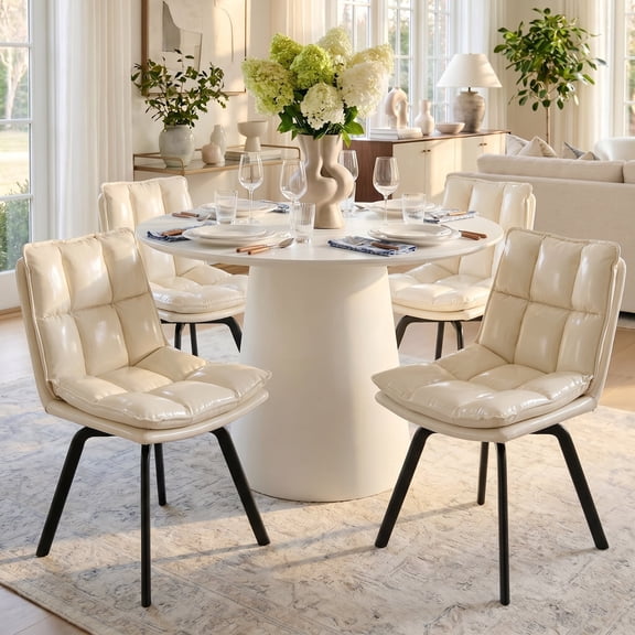 Sailvan Dining Chairs Set of 4,Upholstered Fabric Dining Room Chairs with Backrest and Metal Legs,Swivel Kitchen Chairs,Double Layer Foam Dinner Table Chair, Beige