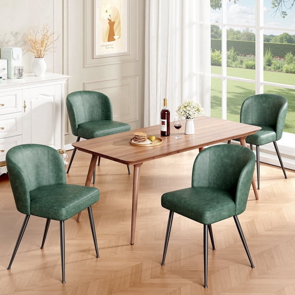 Sailvan Green Dining Chairs Set of 4, Leather Dining Room Chairs, Modern Kitchen Chairs With Cushion Seat, Mid Century Style Living Room Chairs With Adjustable Metal Legs, Easy Assembly
