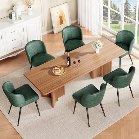Sailvan Dining Chairs Set of 6, Modern Living Room Chairs, Leather Kitchen Chairs, Mid Century Style Upholstered Chairs for Dining room, With Cushion Seat And Metal Legs, Easy Assembly, Green