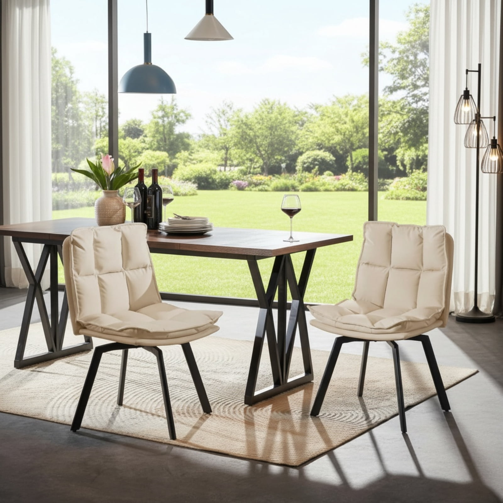 Sailvan Dining Chairs Set of 2, Modern PU Leather Upholstered Kitchen Chairs, Swivel Dining Room Chair with Double-Layer Fabric Cushion, White