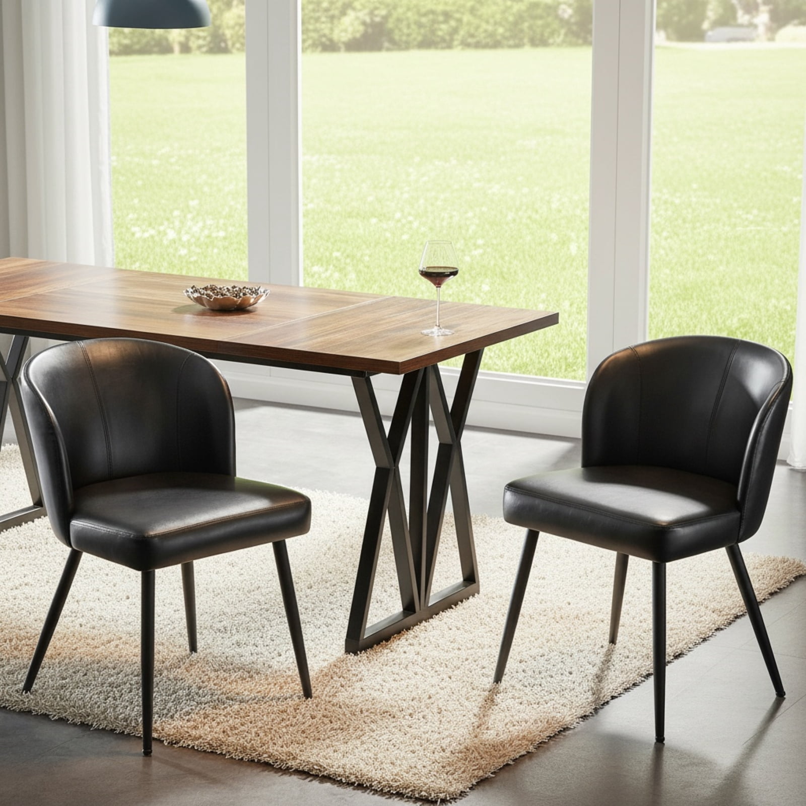 Sailvan Dining Chairs Set of 2, Modern PU Leather Upholstered Kitchen Chairs for Dining Room & Living Room with High Back, Easy Maintaince, Black