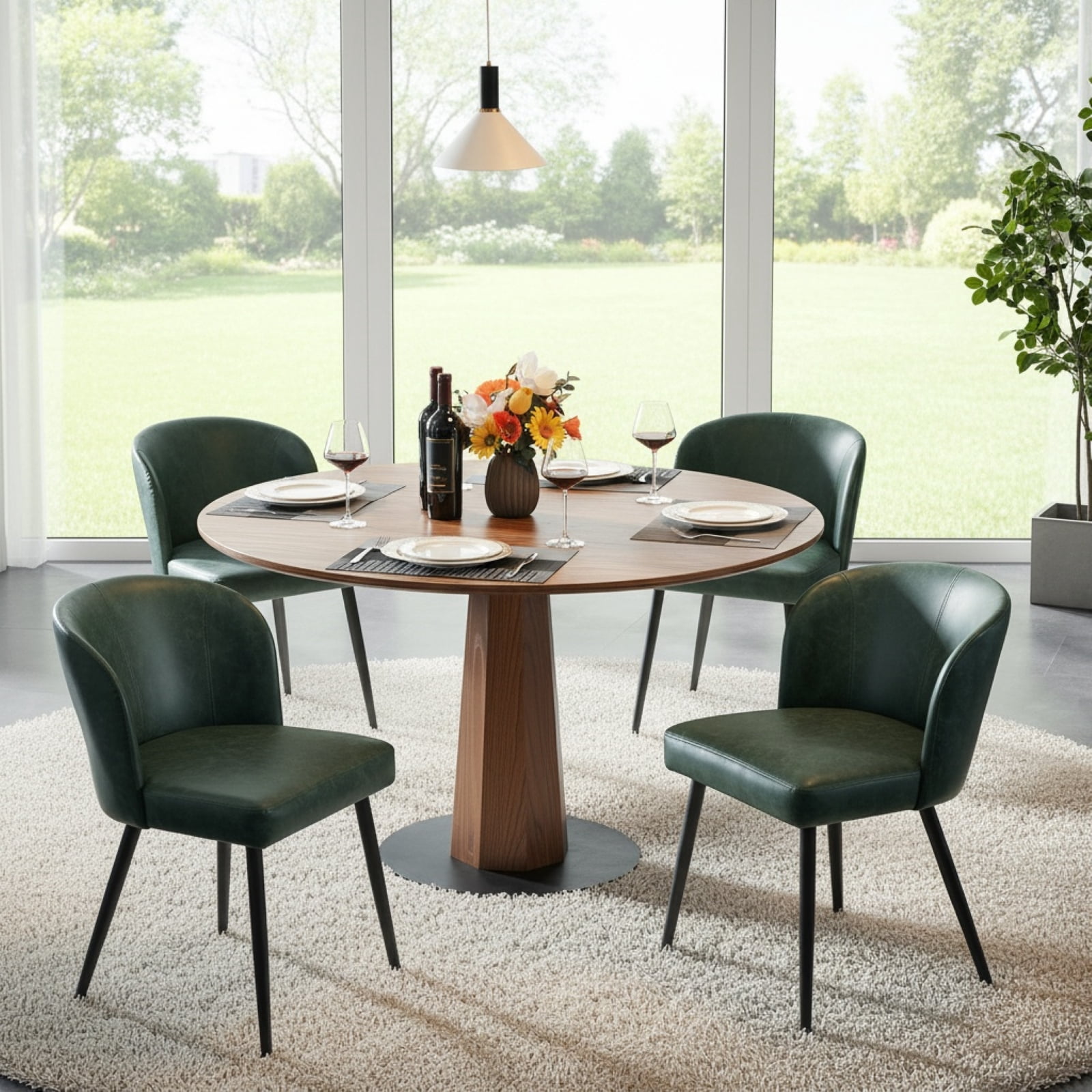 Sailvan Dining Chairs Set of 4, Modern PU Leather Upholstered Kitchen Chairs for Dining Room & Living Room with High Back, Easy Maintaince, Green