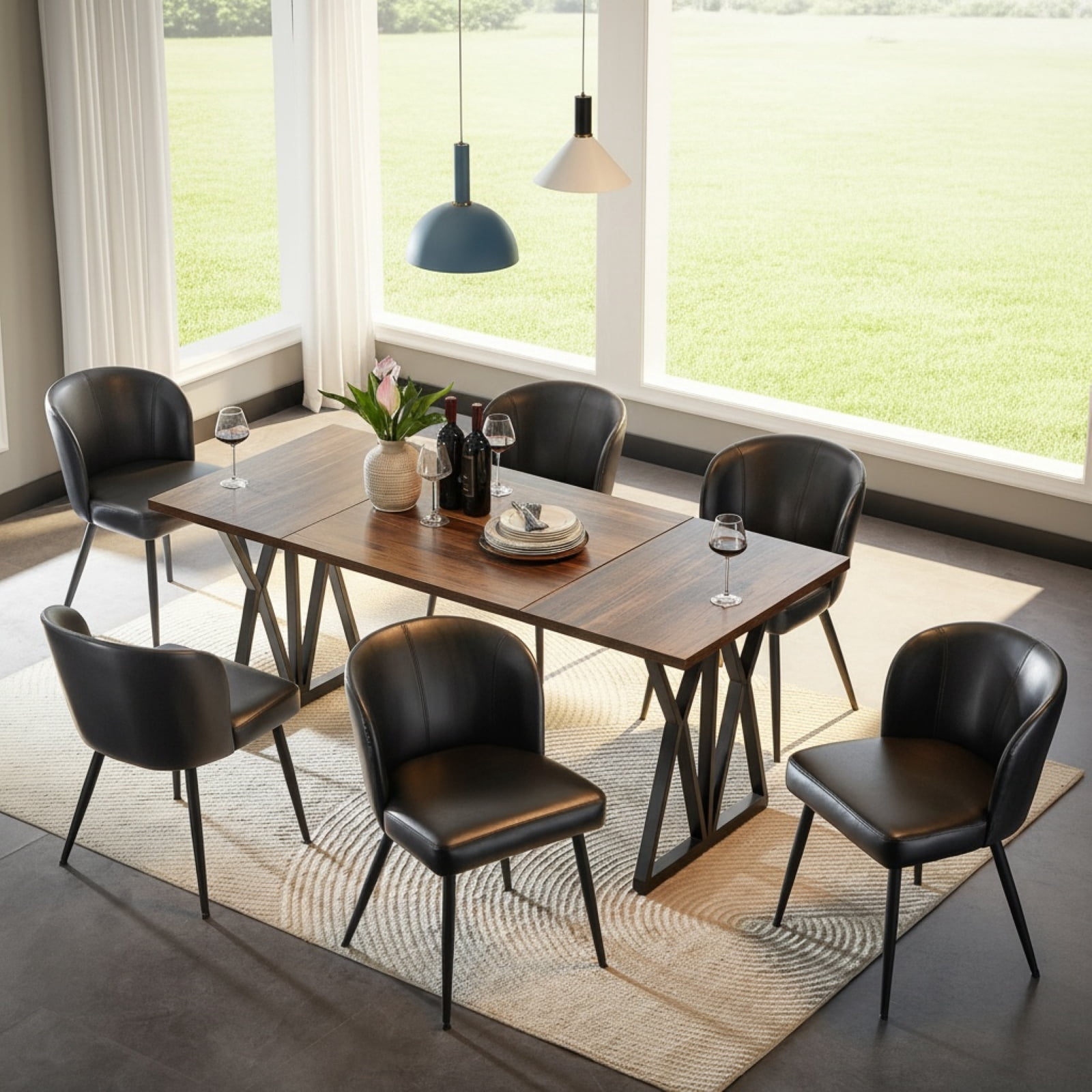 Sailvan Dining Chairs Set of 6, Modern PU Leather Upholstered Kitchen Chairs for Dining Room & Living Room with High Back, Easy Maintaince, Black