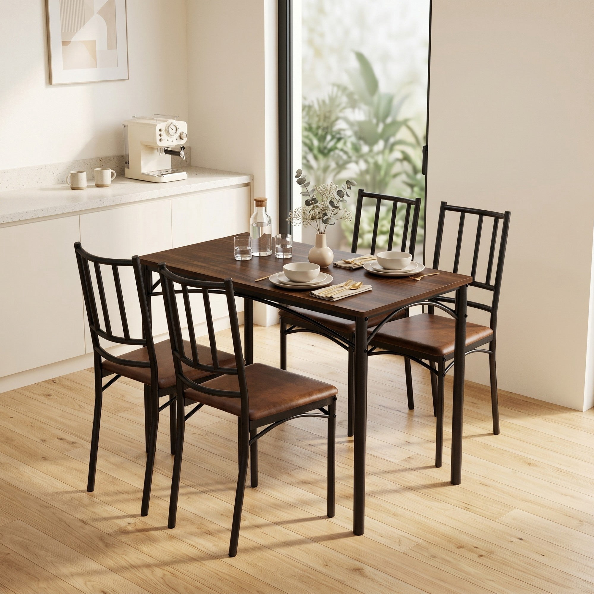 Sailvan Dining Table Set, 43.3″L x23.6″W x30.1″H, Bar Table with 4 Benches