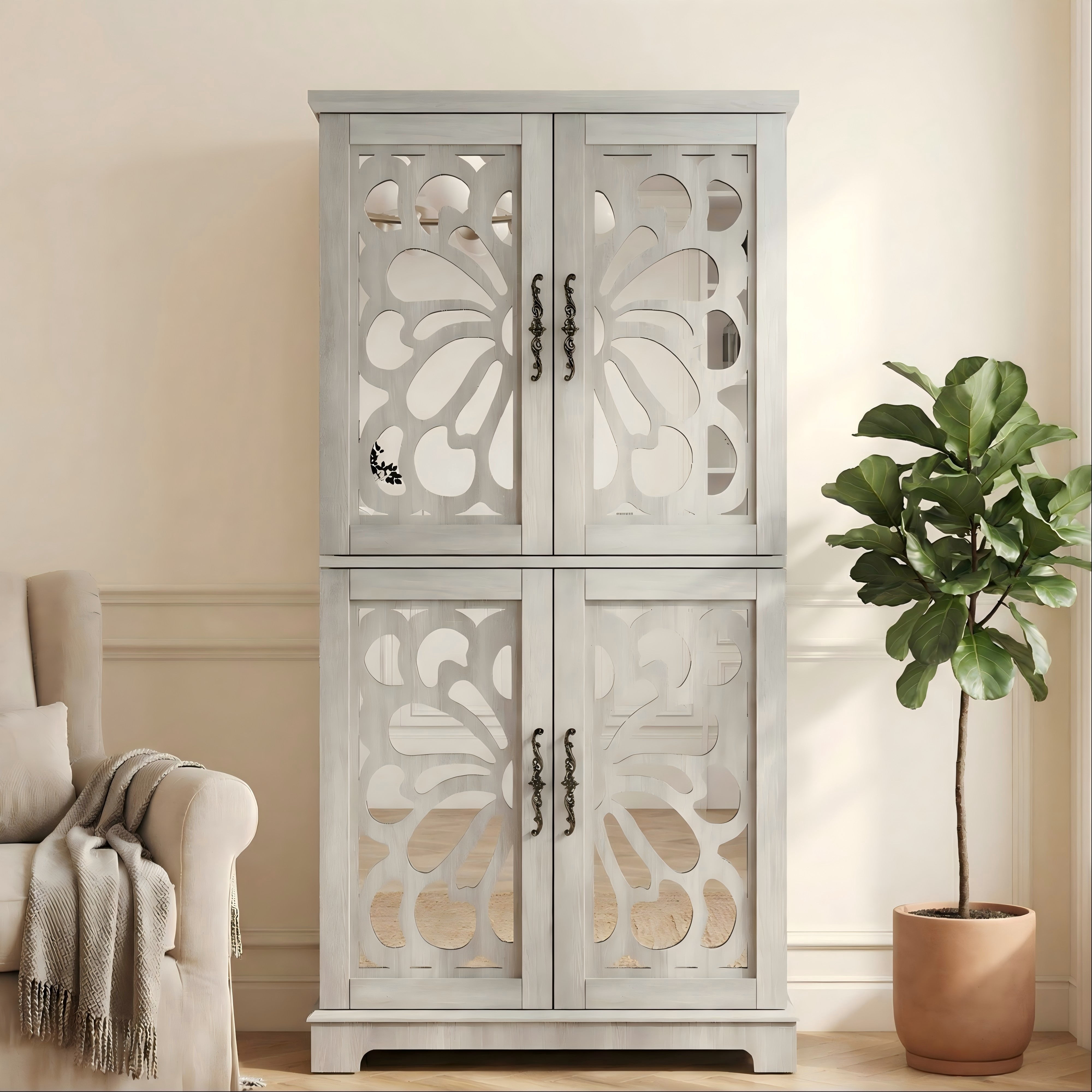 Sailvan Display Sideboard Buffet with 4 Acrylic Mirrored Doors & Adjustable Shelves