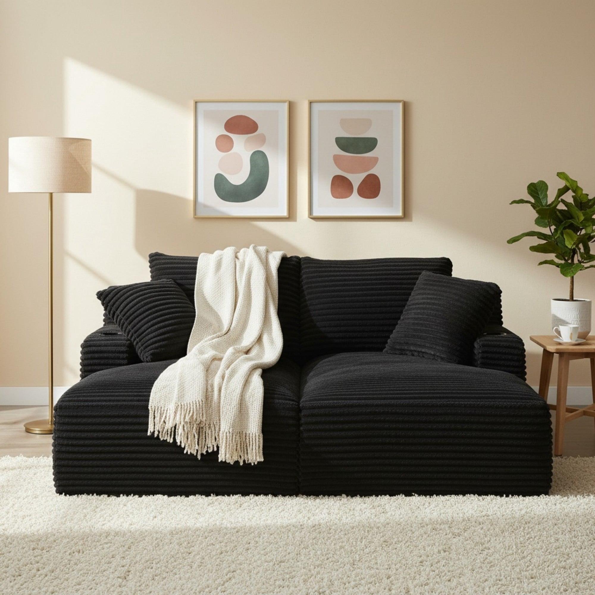 Sailvan Double Chaise Lounge with Cupholders, Compressible Modern Sleeper Loveseat, No Assembly