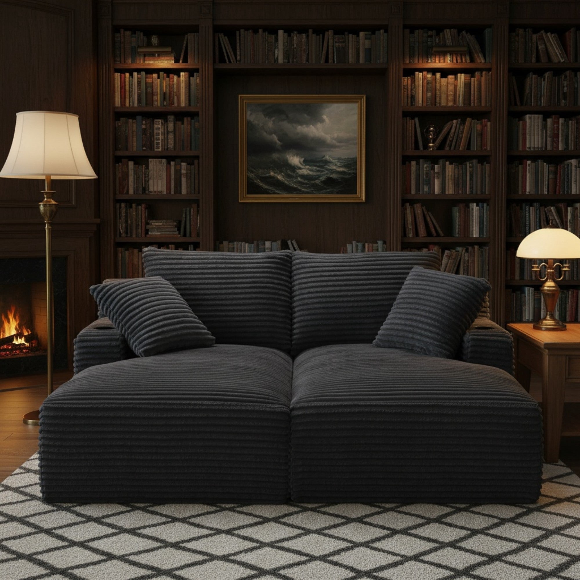 Sailvan Double Chaise Lounge with Cupholders, Compressible Modern Sleeper Loveseat, No Assembly