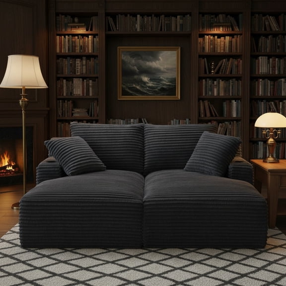 Sailvan Double Chaise Lounge with Cupholders, Compressible Modern Sleeper Loveseat, No Assembly