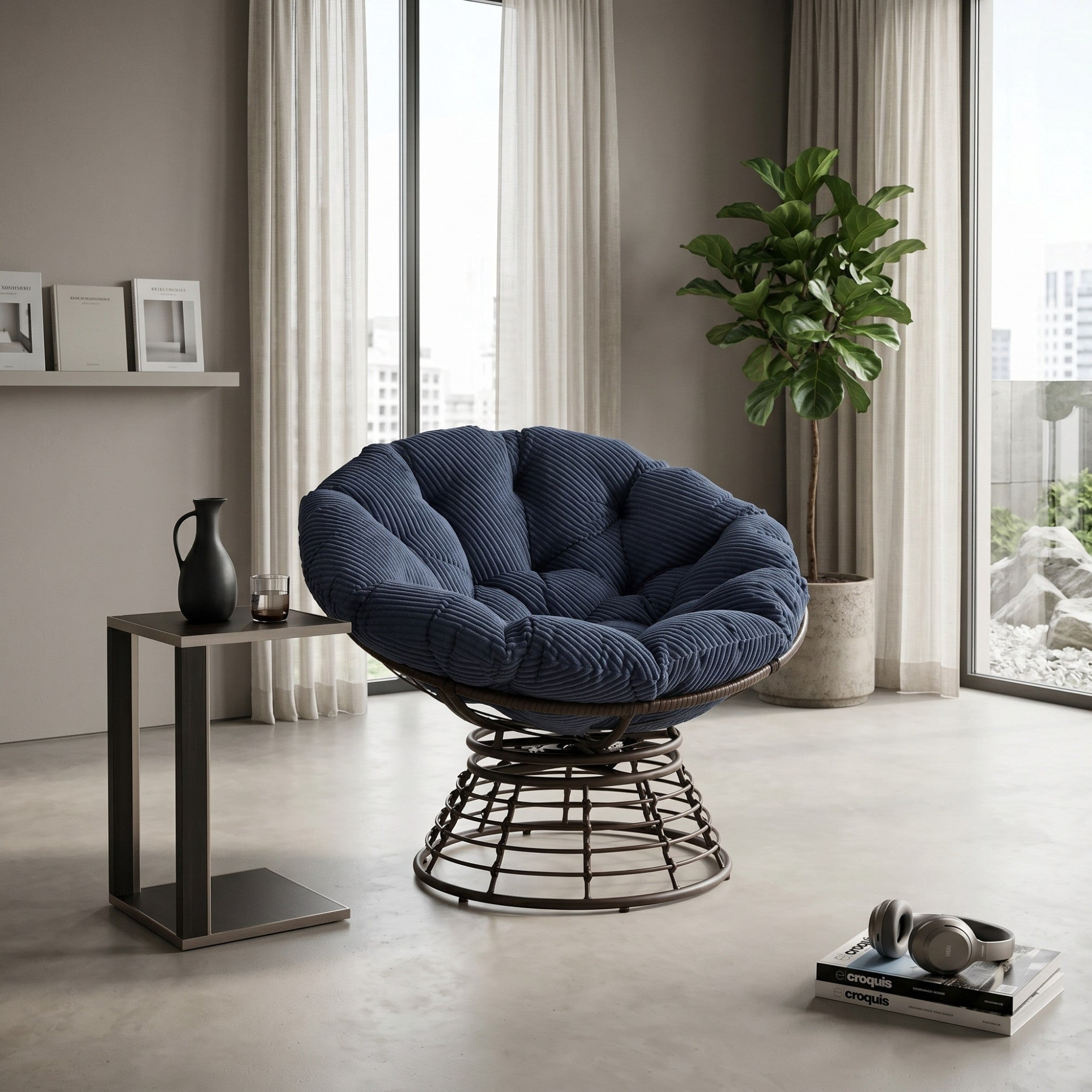 Sailvan Ergonomic Wicker Papasan Chair with 360 Swivel