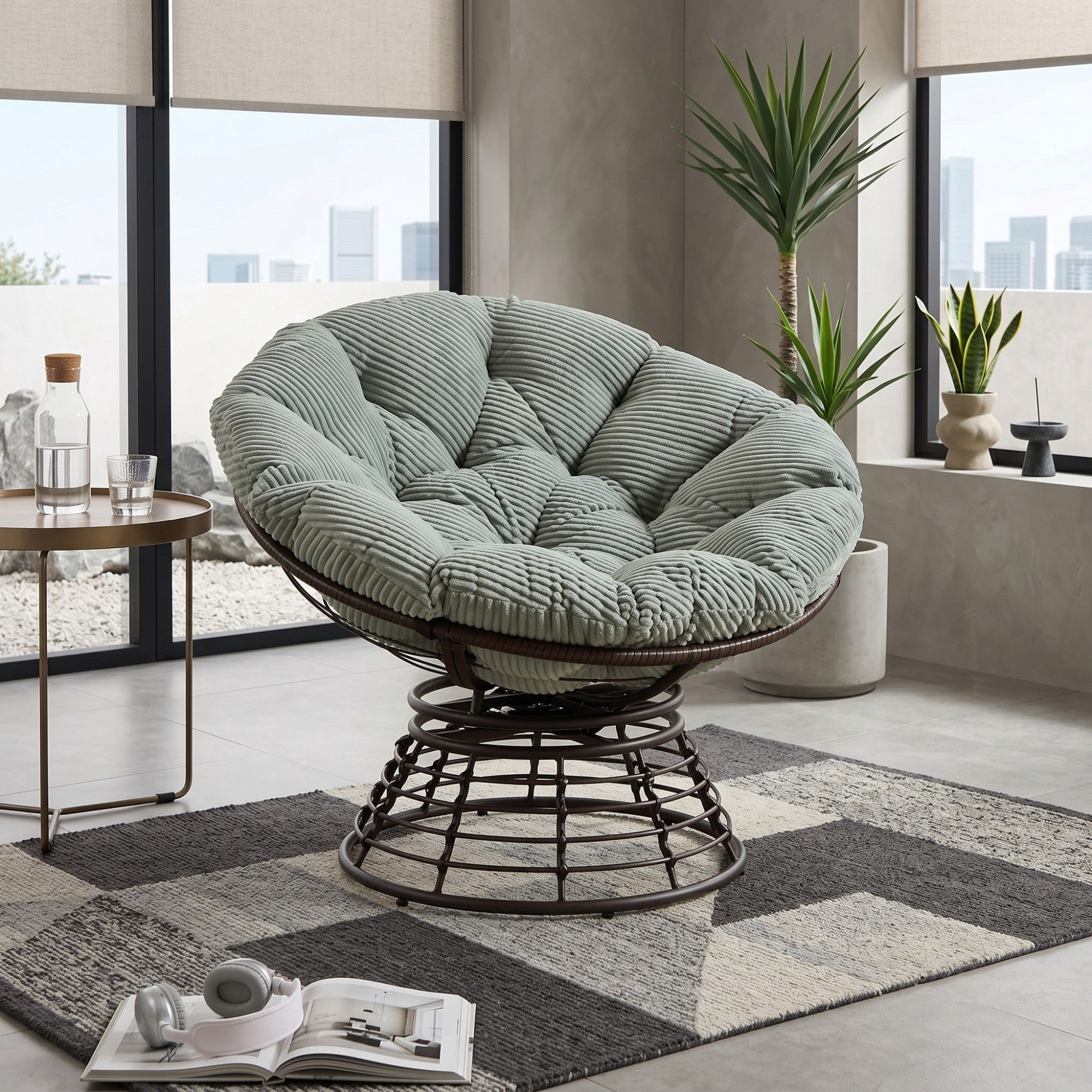 Sailvan Ergonomic Wicker Papasan Chair with 360 Swivel