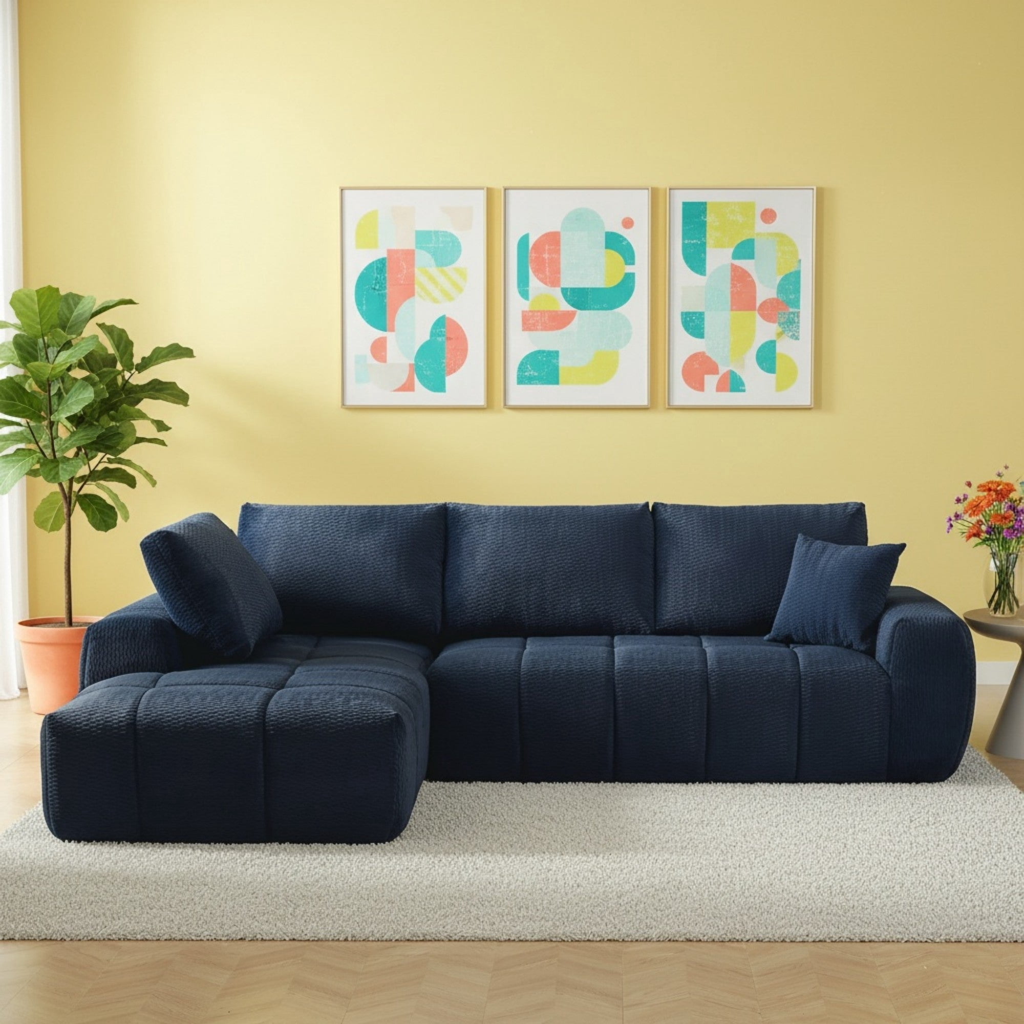 Sailvan Faux Fur L-Shape Luxury Sectional Oversized Sofa, Comfy Sleeper Couch,No Assembly Required