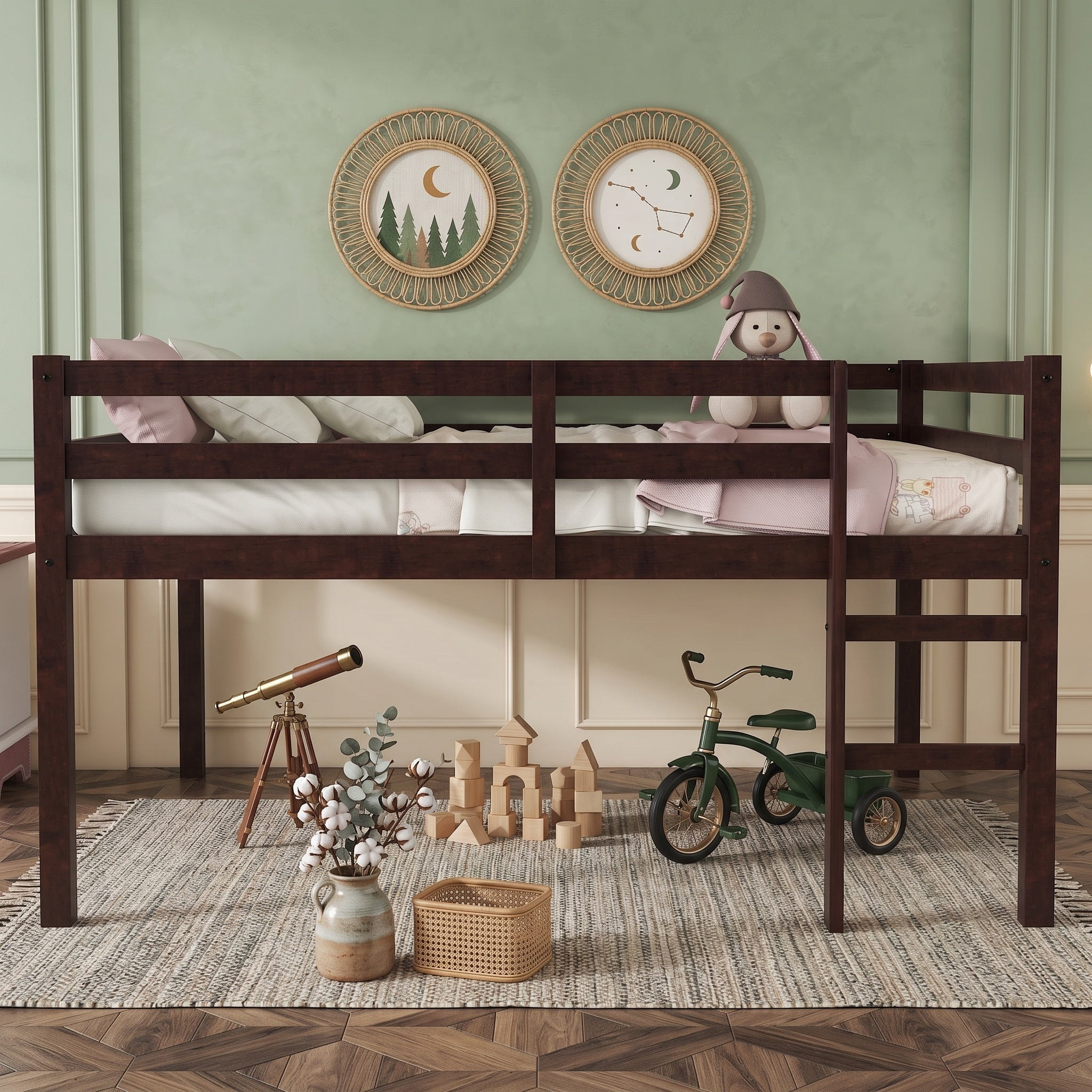 Sailvan Full Rubber Wood Loft Bed with Ladder