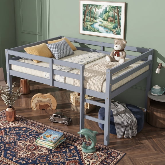 Sailvan Full Rubber Wood Loft Bed with Ladder