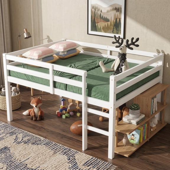 Sailvan Full Rubber Wood Loft Bed with Ladder