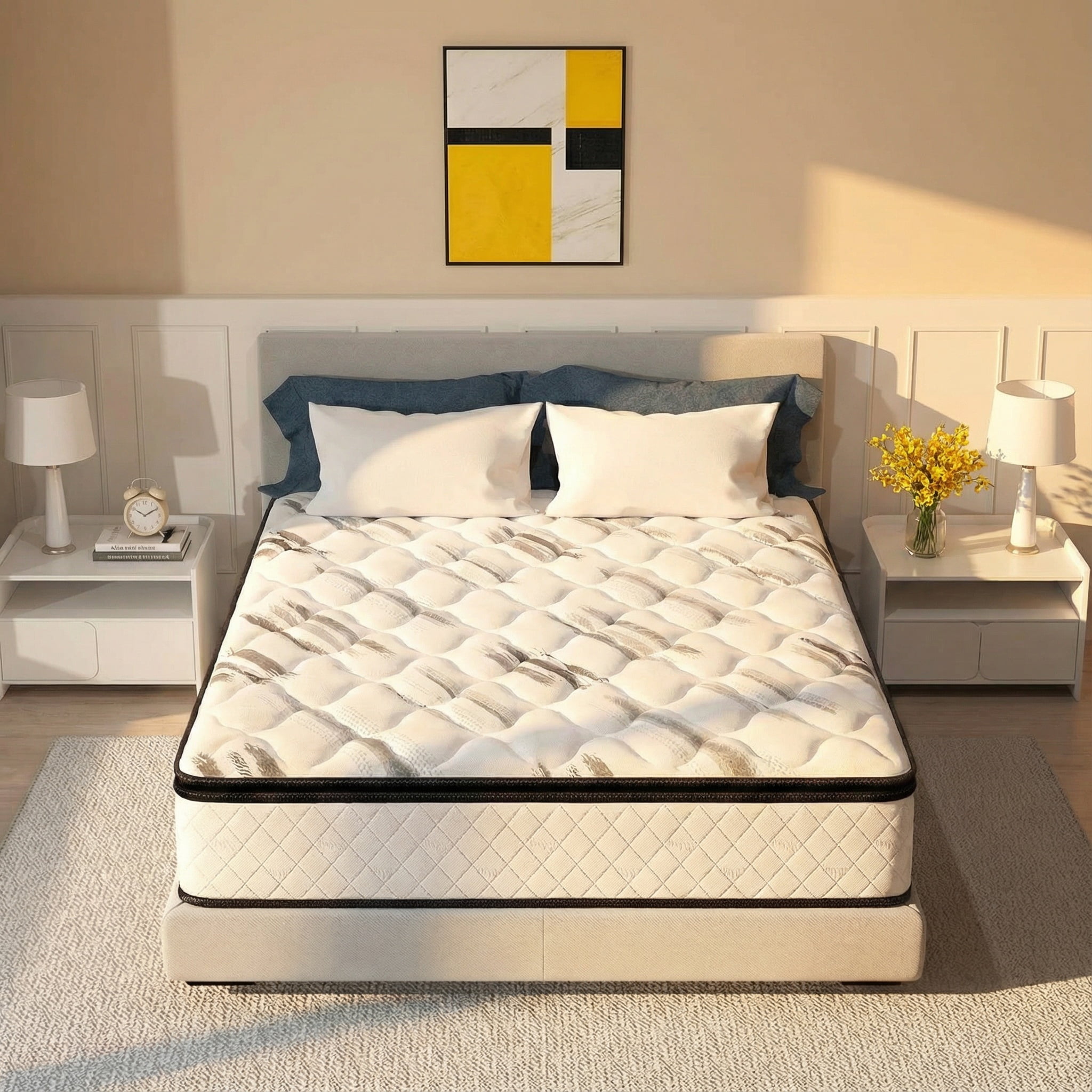 Sailvan Full Size Mattress 14 inch, Queen Mattress in a Box, Hybrid Mattress Full, Full Bed Mattress With Memory Foam & Pocket Spring, Medium Firmness, CertiPUR-US, White& Black