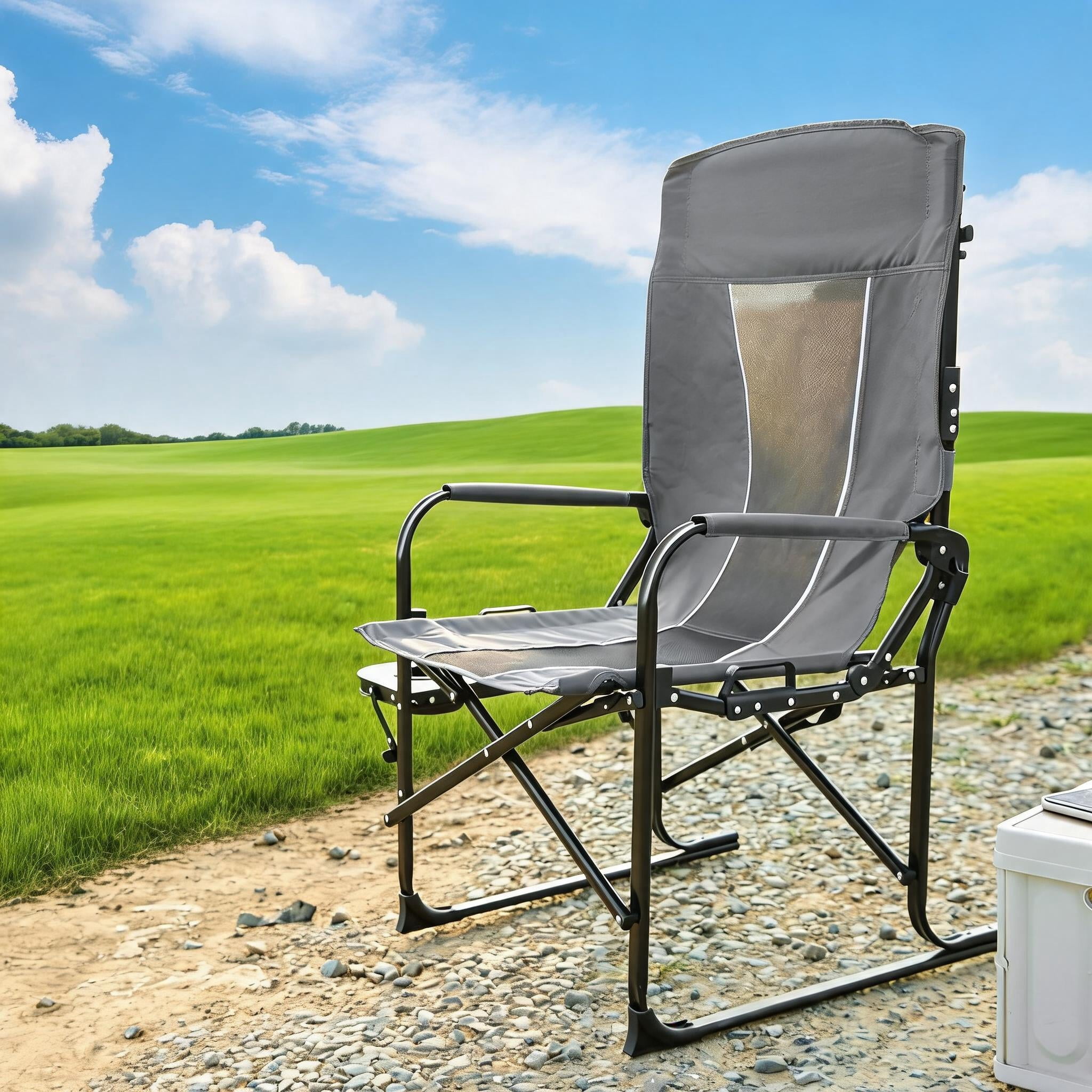 Sailvan Heavy Duty Camping Directors Chair, Oversized Folding Chair with Side Table & Pocket for Beach Picnic Fishing, Grey