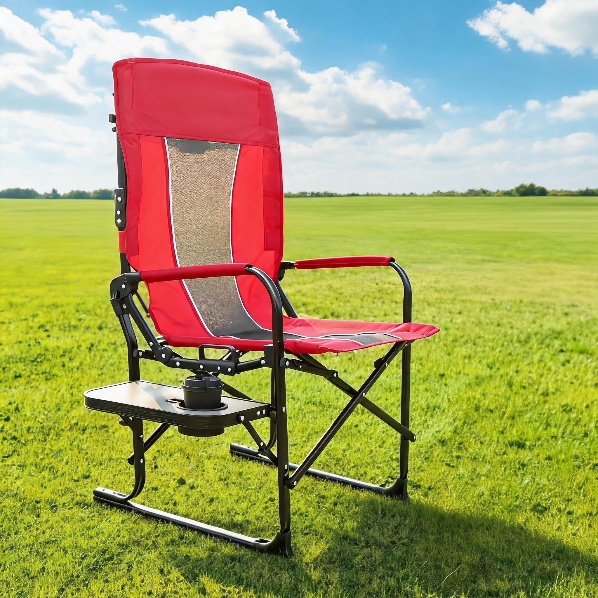 Sailvan Heavy Duty Camping Directors Chair, Oversized Folding Chair with Side Table & Pocket for Beach Picnic Fishing, Red