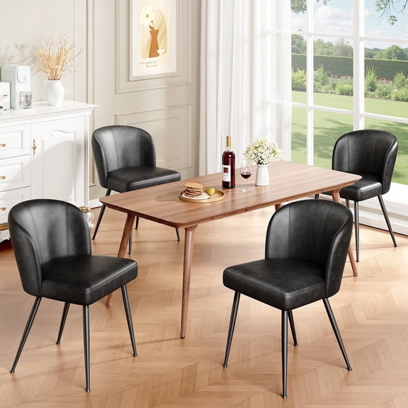 Sailvan Dining Chairs Set of 4, Modern Living Room Chairs, Leather Kitchen Chairs, Mid Century Style Upholstered Chairs for Dining room, With Cushion Seat And Metal Legs, Easy Assembly, Black