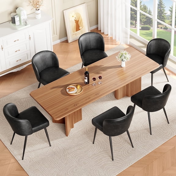 Sailvan Dining Chairs Set of 6, Modern Living Room Chairs, Leather Kitchen Chairs, Mid Century Style Upholstered Chairs for Dining room, With Cushion Seat And Metal Legs, Easy Assembly, Black