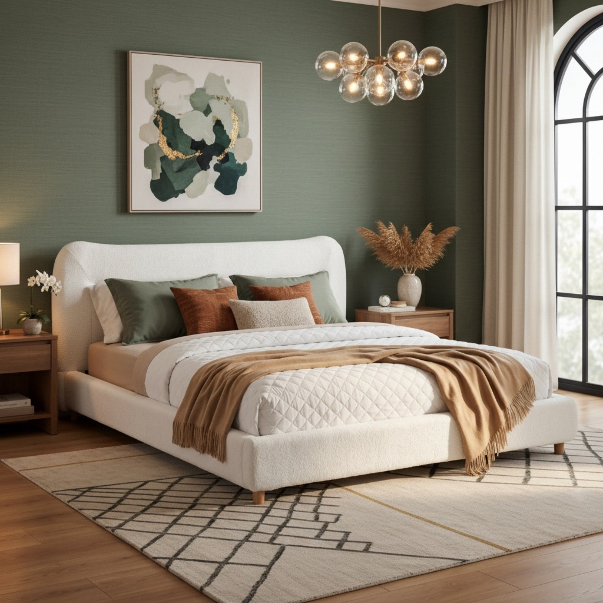 Sailvan King Minimalist Teddy Fleece Upholstered Bed Frame with Curved Headboard,Soft Plush Platform Bed,800lb Weight Capacity,Easy Assembly