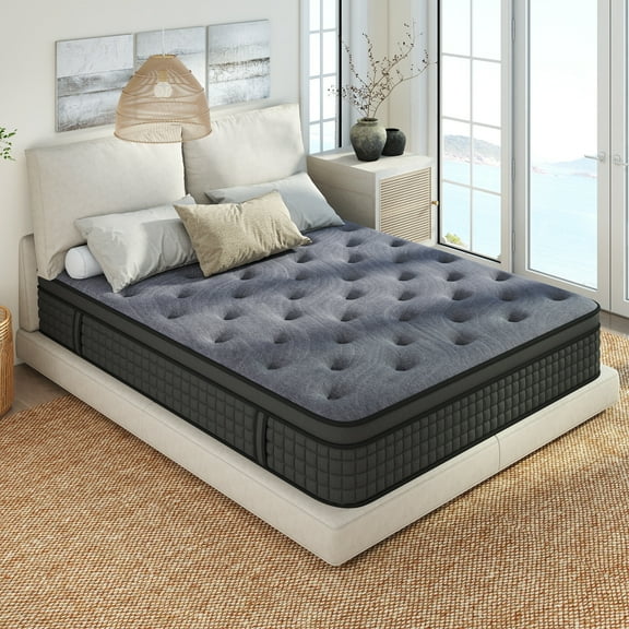 Sailvan King Size Mattress, King Mattress in a Box, 12 Inch Hybrid Mattress King, With Memory Foam, Medium Firmness, Pressure Relief, Edge Support, Gray
