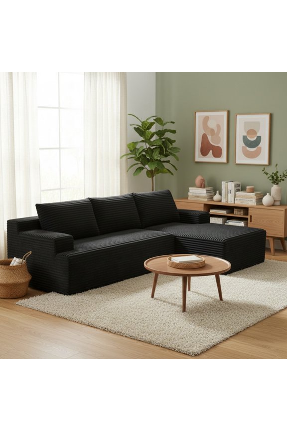 L-Shaped Cloud Sectional Sofa with Deep Seat,No Assembly Modular Couches Sleeper