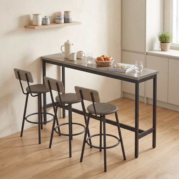 Sailvan Long Bar Table Set with 3 PU Upholstered Stools, Industrial Style for Home
