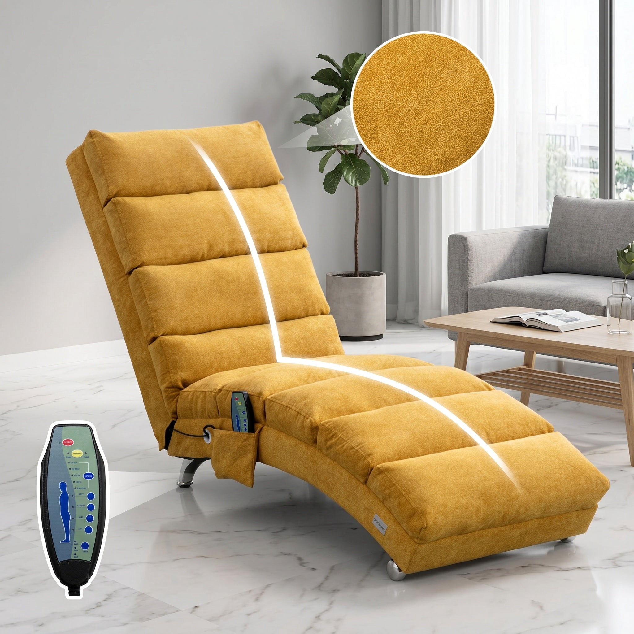 Sailvan Luxury Vibration Chaise Lounge, Modern Fabric Recliner for Living Room/Bedroom
