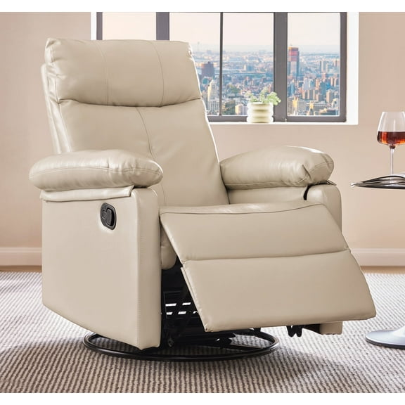 Sailvan Recliner Chair for Adult, Swivel Rocker Recliners for Living Room & Nursery, Home Theatre Manual Recliners with PU Leather, 300lbs Capacity, Beige