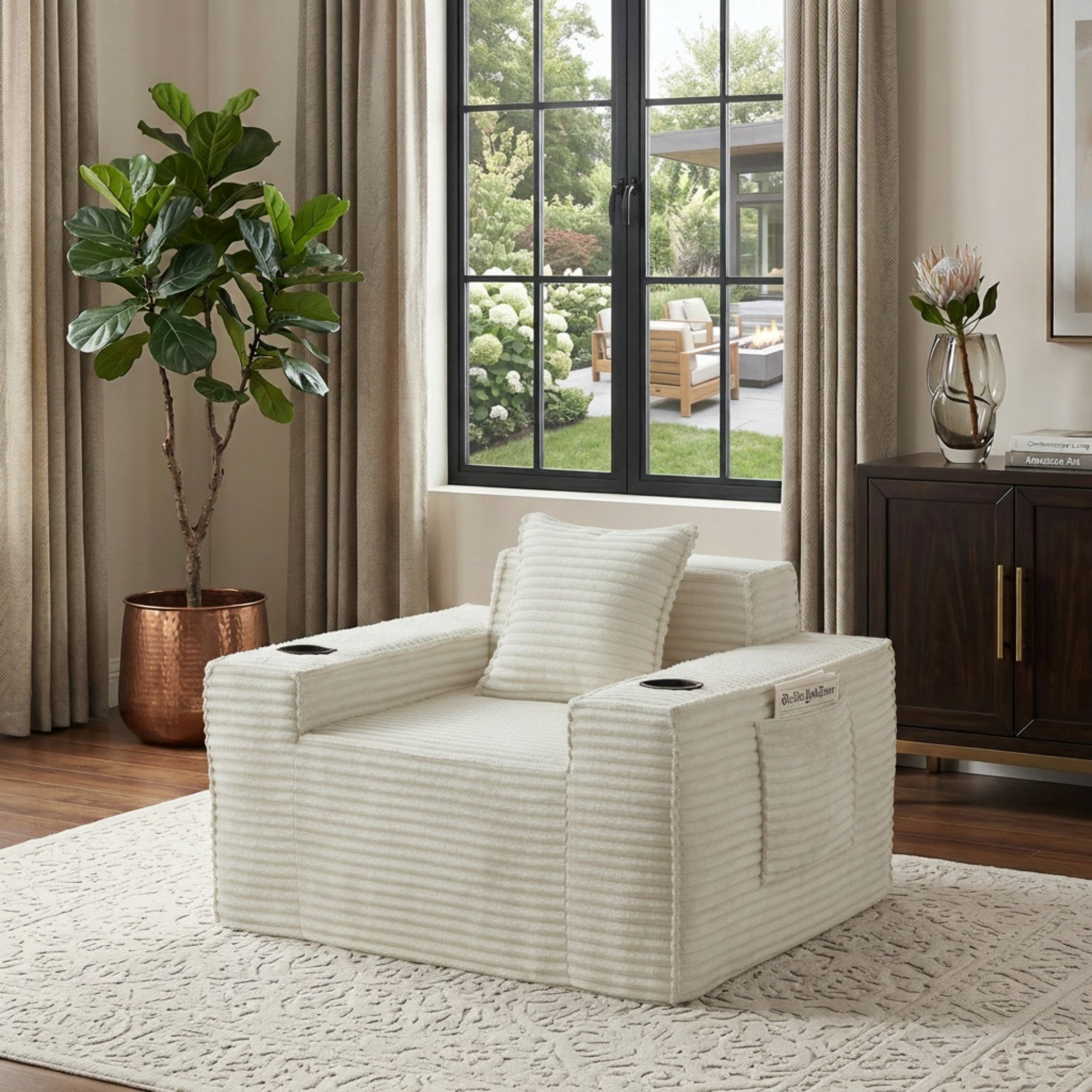Sailvan Modern 1-Seater Boneless Sofa,No Assembly Corduroy Cloud Couch for Small Spaces Apartments & Offices,Plush Comfy Accent Seating White
