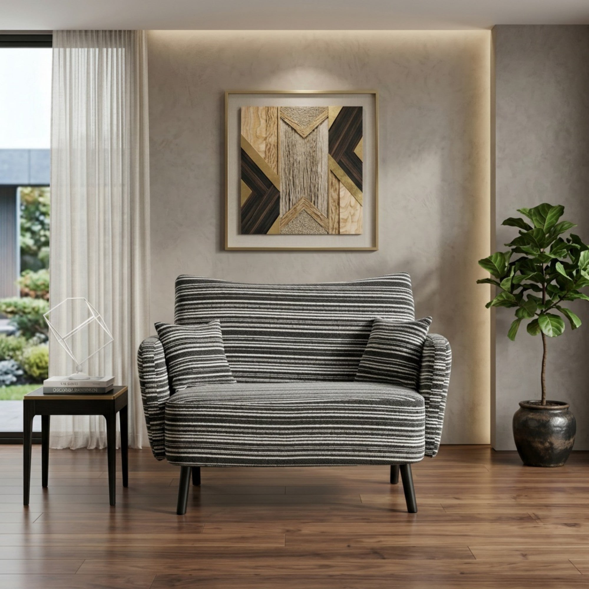 Sailvan Modern 2-Seater Loveseat Sofa with Side Storage Pockets & Armrest Pillows,Deep Seated Small Space Couch Black