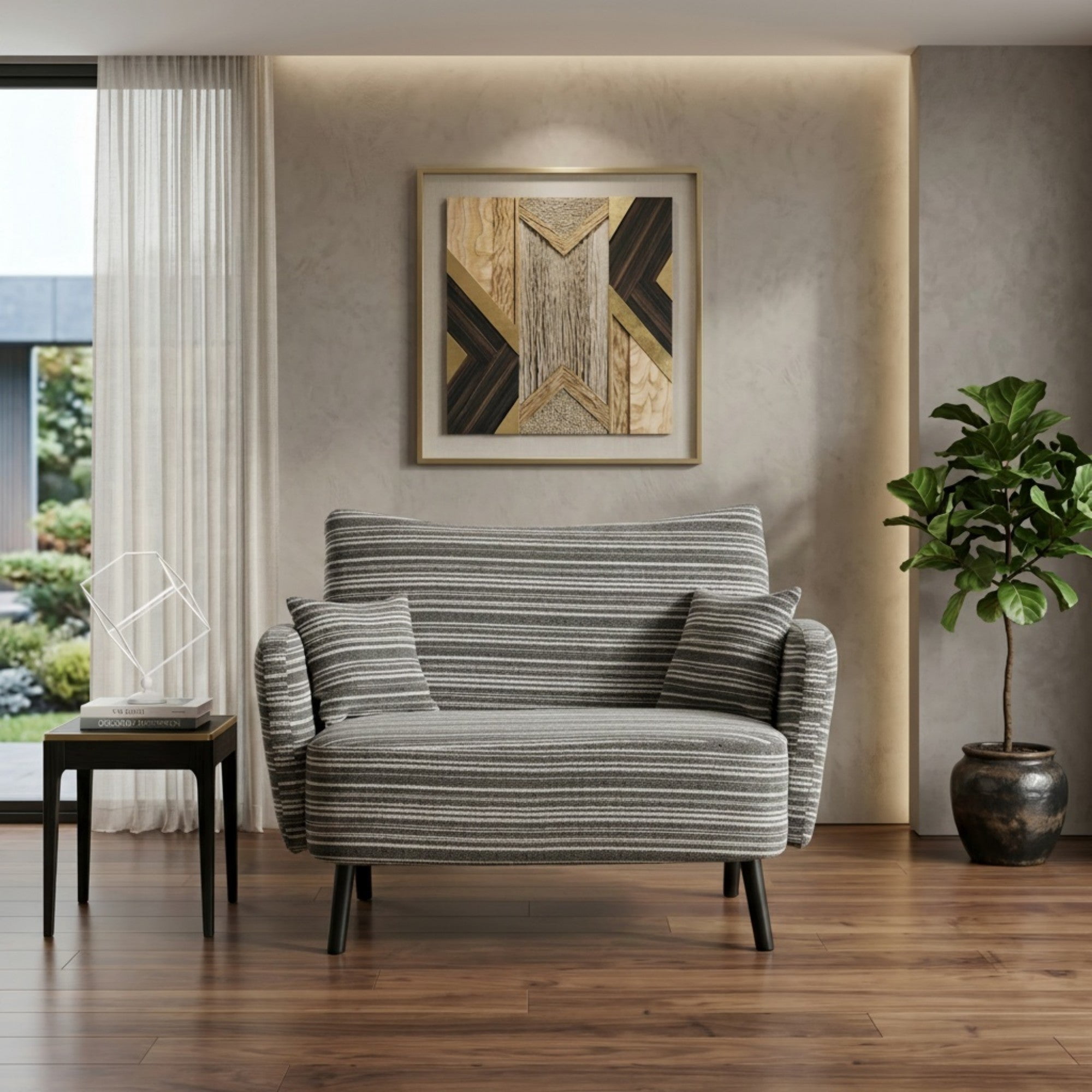 Sailvan Modern 2-Seater Loveseat Sofa with Side Storage Pockets & Armrest Pillows,Deep Seated Small Space Couch Dark Gray
