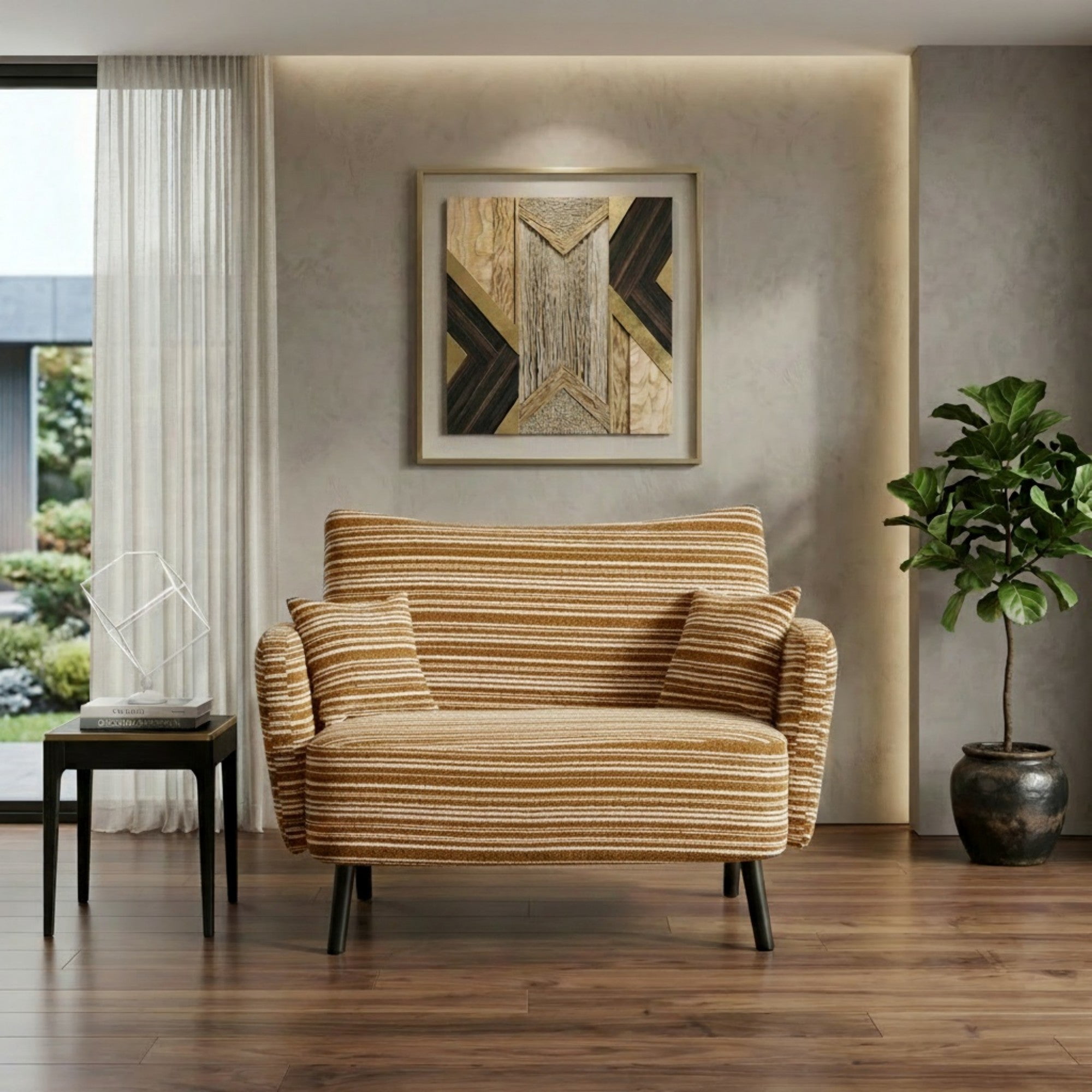 Sailvan Modern 2-Seater Loveseat Sofa with Side Storage Pockets & Armrest Pillows,Deep Seated Small Space Couch Mustard yellow