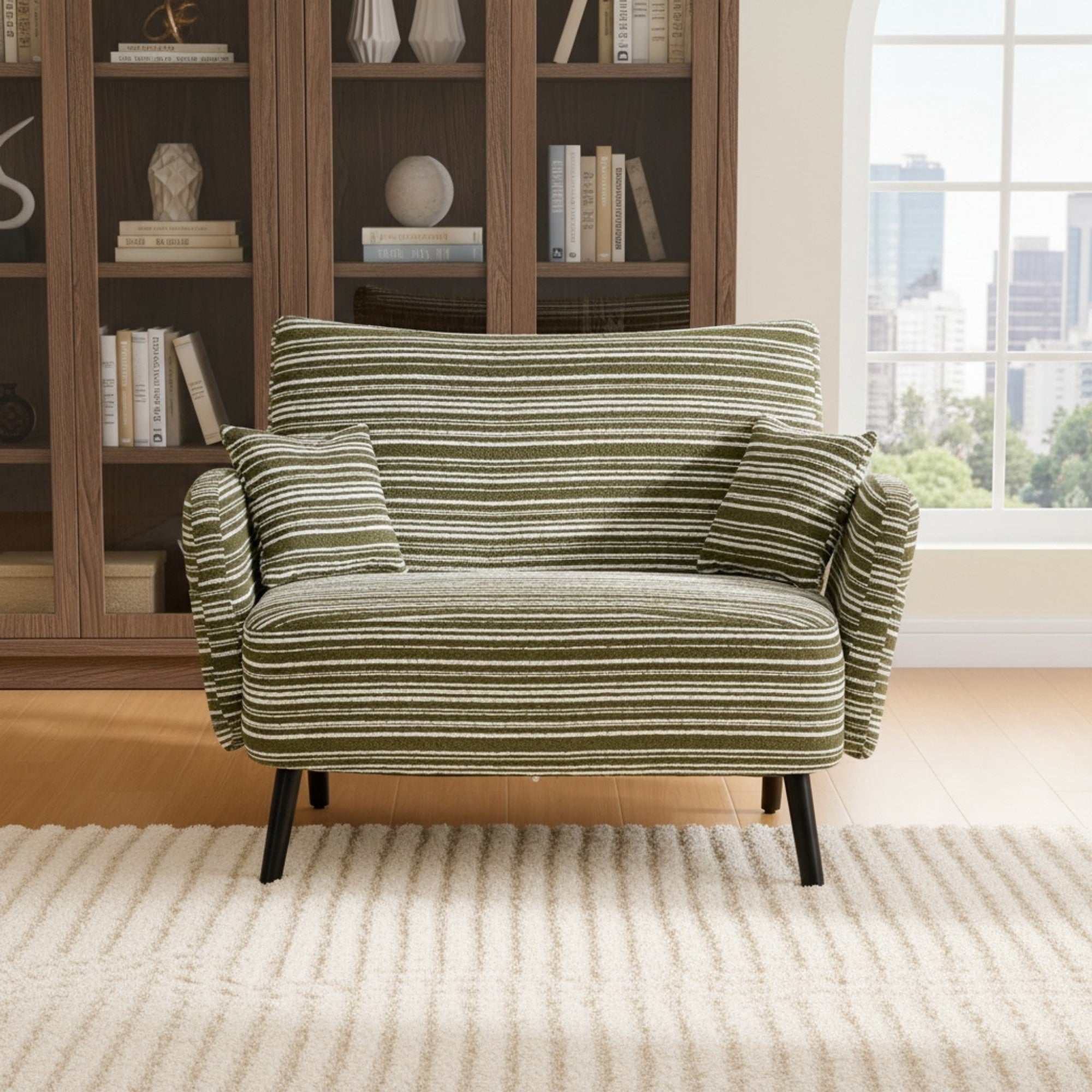 Sailvan Modern 2-Seater Loveseat Sofa with Side Storage Pockets & Armrest Pillows,Deep Seated Small Space Couch Olive Green