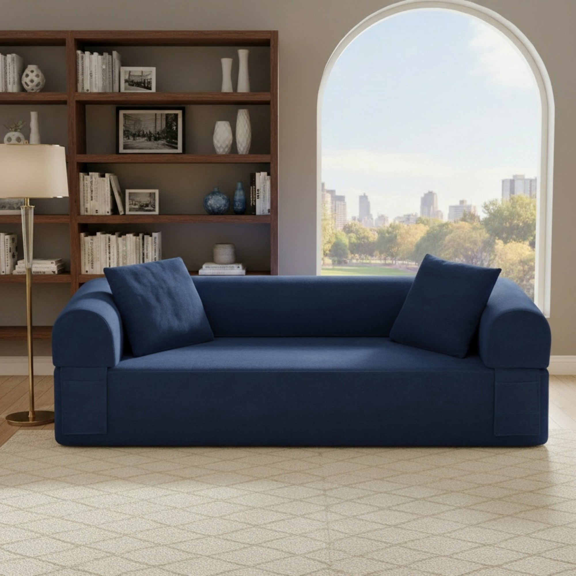 Sailvan Modern 3-Seater Corduroy Sofa,No Assembly Cloud Couch for Small Living Rooms,Apartments and Offices,Plush Boneless Seating Blue
